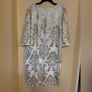B Darlin Gold and White Long Sleeve Dress